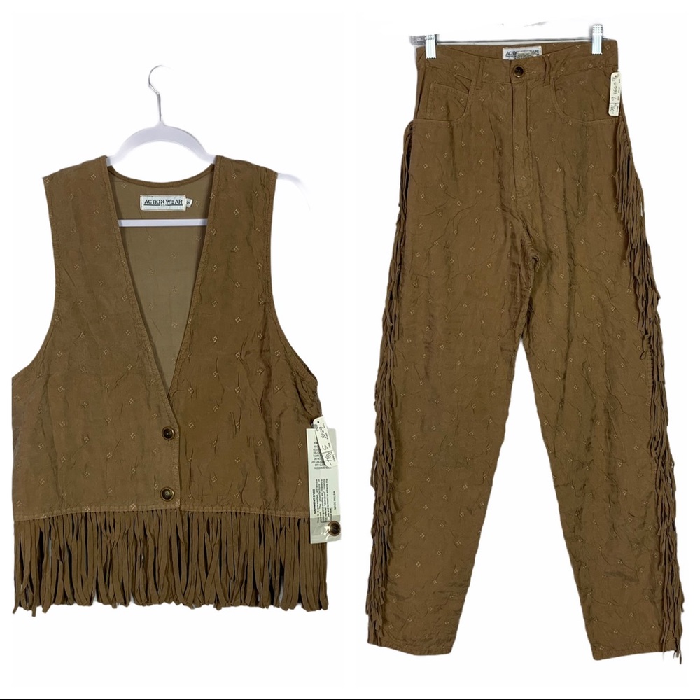 Action Wear Vintage Fringe Western Vest Pants Set